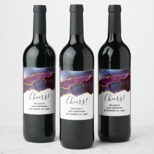 Étiquette Pour Bouteilles De Vin Blue & Purple Space & Stars Moderne Agate Annivers
