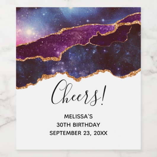 Étiquette Pour Bouteilles De Vin Blue & Purple Space & Stars Moderne Agate Annivers (Étiquettes simples)