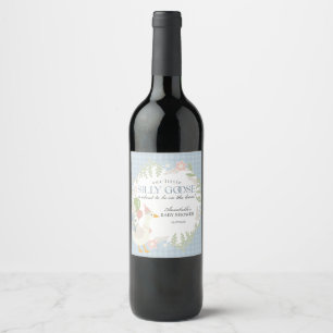 Étiquette Pour Bouteilles De Vin Blue Silly Goose Floral En vichy Baby shower Faveu