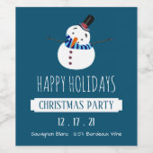Étiquette Pour Bouteilles De Vin Blue Snowman, fête de Noël (Étiquettes simples)