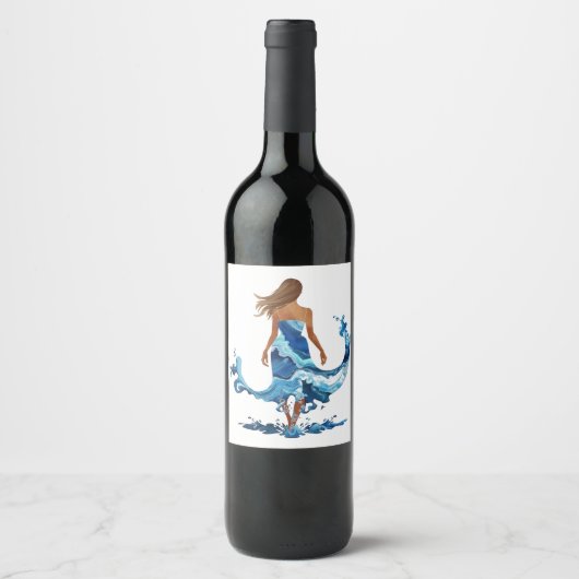 Étiquette Pour Bouteilles De Vin Blue Waves Ocean Girl (Devant)