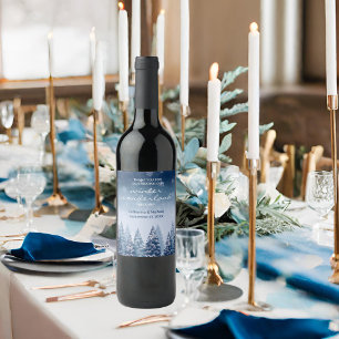 Étiquette Pour Bouteilles De Vin Blue Winter Wonderland Pine Noël Mariage