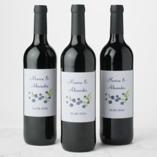 Étiquette Pour Bouteilles De Vin Blueberries Fruits bleuets Mariage d'été