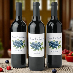 Étiquette Pour Bouteilles De Vin Blueberries Fruits bleuets Mariage d'été