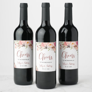 Étiquette Pour Bouteilles De Vin Blush Chic Aquarelle Fleurie Design Rose