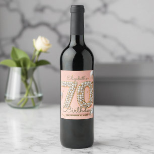 Étiquette Pour Bouteilles De Vin Blush Pink Gold Pearl Mosaic 70e anniversaire