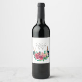 Étiquette Pour Bouteilles De Vin Bohème Rustique Fleurs Rouges Cerf Bois Monogramme (Devant)