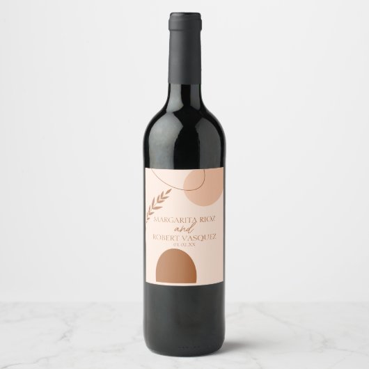 Étiquette Pour Bouteilles De Vin Bohemian Tan Brown Mariage Couples Nom (Devant)
