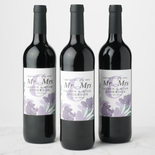 Étiquette Pour Bouteilles De Vin Boho Aquarelle violet fleurs Mariage