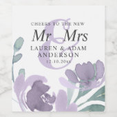 Étiquette Pour Bouteilles De Vin Boho Aquarelle violet fleurs Mariage (Étiquettes simples)