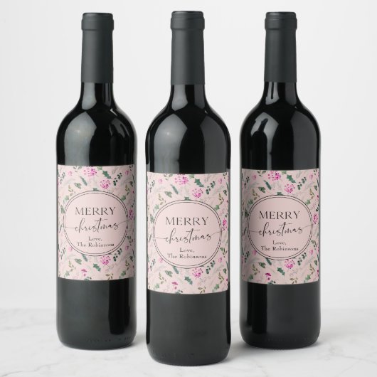 Étiquette Pour Bouteilles De Vin Boho Blush Pink Greenery Noël (Bouteilles)