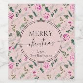 Étiquette Pour Bouteilles De Vin Boho Blush Pink Greenery Noël (Étiquettes simples)