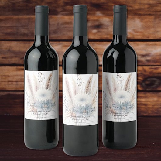Étiquette Pour Bouteilles De Vin Boho d'hiver Mariage Floral | BLANCHE
