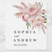 Étiquette Pour Bouteilles De Vin Boho Fleurs roses Pampas Grass Mariage Vin Étiquet (Étiquettes simples)