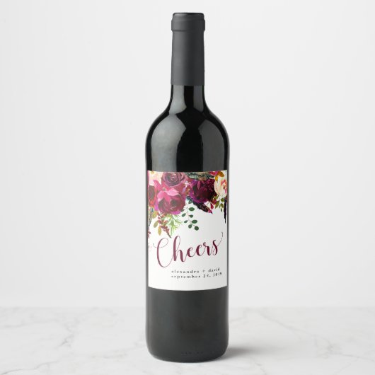 Étiquette Pour Bouteilles De Vin Boho Floral | Bravo (Devant)