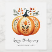 Étiquette Pour Bouteilles De Vin Boho Folk Citrouille Thanksgiving (Étiquettes simples)