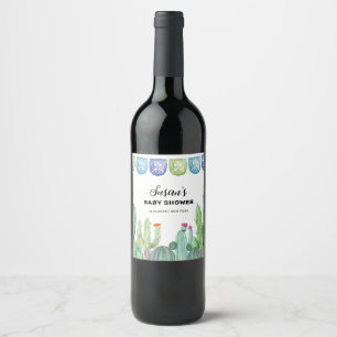 Étiquette Pour Bouteilles De Vin Boho Green Taco Fiesta Cactus Baby shower