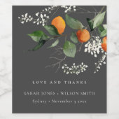 Étiquette Pour Bouteilles De Vin Boho gris foncé Mariage botanique en fleurs orange (Étiquettes simples)