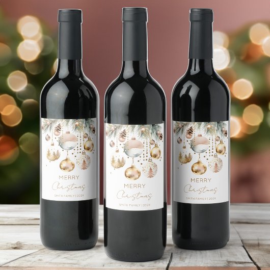 Étiquette Pour Bouteilles De Vin Boho Joyeux Noël vacances pins enneigés