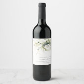 Étiquette Pour Bouteilles De Vin Boho moderne Abstrait vert blanc Mariage floral (Devant)