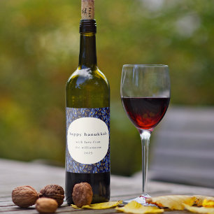 Étiquette Pour Bouteilles De Vin Boho moderne bleu jaune Hanoukka Botanique personn