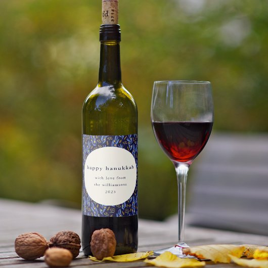 Étiquette Pour Bouteilles De Vin Boho moderne bleu jaune Hanoukka Botanique personn