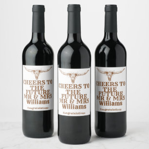 Étiquette Pour Bouteilles De Vin Boho moderne Occidental Cowboy Fiançailles cadeau