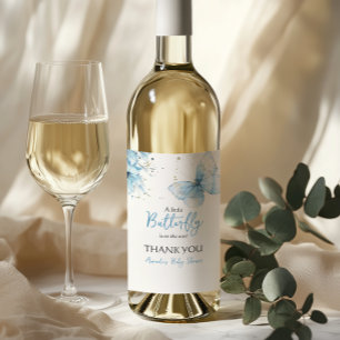 Étiquette Pour Bouteilles De Vin Boho Papillon Fleur Sauvage Floral Bleu Baby Showe