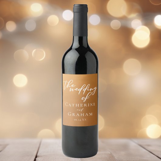 Étiquette Pour Bouteilles De Vin Boho personnalisé Mariage d'or rustique