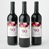 Étiquette Pour Bouteilles De Vin Boho rouge Bourgogne 90e fête d'anniversaire (Bouteilles)