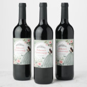Étiquette Pour Bouteilles De Vin Boho Sage Vert rose Floral Quinceañera (Bouteilles)