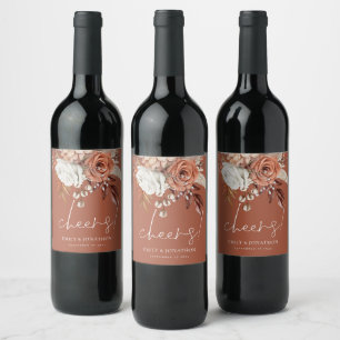 Étiquette Pour Bouteilles De Vin Boho Terracotta Florals Honneurs Noms Mariage Brow