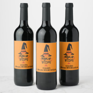 Étiquette Pour Bouteilles De Vin Boire des sorcières Halloween Orange