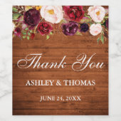 Étiquette Pour Bouteilles De Vin Bois rustique Bourgogne Floral Mariage Merci (Étiquettes simples)