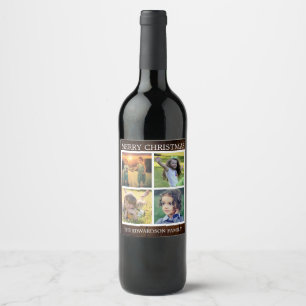 Étiquette Pour Bouteilles De Vin Bois rustique Collage photo de la famille Joyeux N