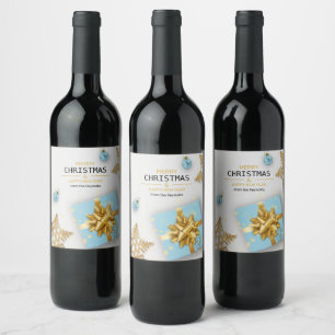 Étiquette Pour Bouteilles De Vin Boîte à cadeaux bleue Flèches de neige dorées Boul