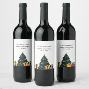 Étiquette Pour Bouteilles De Vin Boîte cadeau d'arbre de Noël simple et élégant