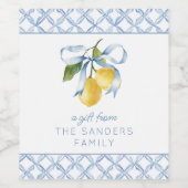 Étiquette Pour Bouteilles De Vin Boîtier Cadeau Aquarelle bleu Bow Lemons (Étiquettes simples)