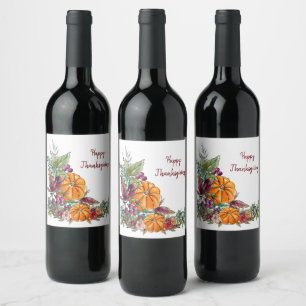 Étiquette Pour Bouteilles De Vin Bon thanksgiving aquarelle Citrouilles Automne