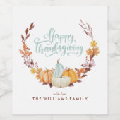Étiquette Pour Bouteilles De Vin Bon thanksgiving Delicate Fall Wreath (Étiquettes simples)