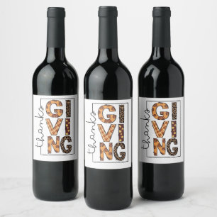 Étiquette Pour Bouteilles De Vin Bon thanksgiving Empreinte de léopard Rainbow Turq