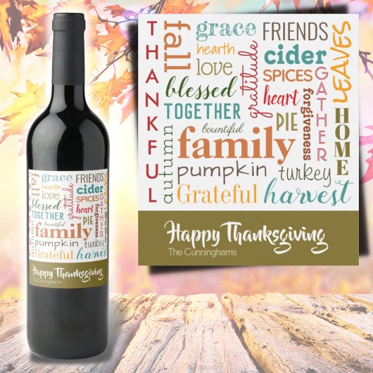 Étiquette Pour Bouteilles De Vin Bon thanksgiving Orange Turquoise Typographie mode