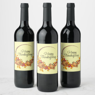 Étiquette Pour Bouteilles De Vin BON THANKSGIVING Vacances Citrouilles Automne Feui