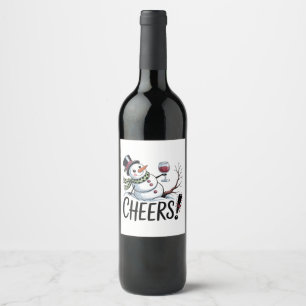 Étiquette Pour Bouteilles De Vin Bonhomme de neige de cuisine de Noël Cheers Cuisin
