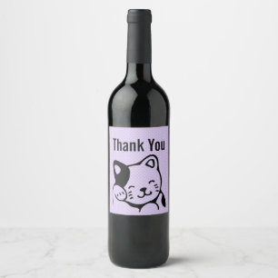 Étiquette Pour Bouteilles De Vin Bonjour de ondulation de chat noir et blanc mignon