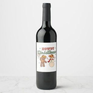Étiquette Pour Bouteilles De Vin Bonjour Noël Cowboy Bonhomme de Neige Western Drôl