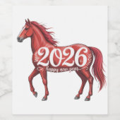 Étiquette Pour Bouteilles De Vin Bonne année 2026 Cheval Rouge Chinois (Étiquettes simples)