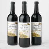 Étiquette Pour Bouteilles De Vin Bonne année Gold Confetti et Bow (Bouteilles)