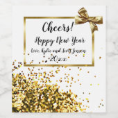 Étiquette Pour Bouteilles De Vin Bonne année Gold Confetti et Bow (Étiquettes simples)