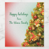 Étiquette Pour Bouteilles De Vin Bonnes Fêtes arbre de Noël (Étiquettes simples)